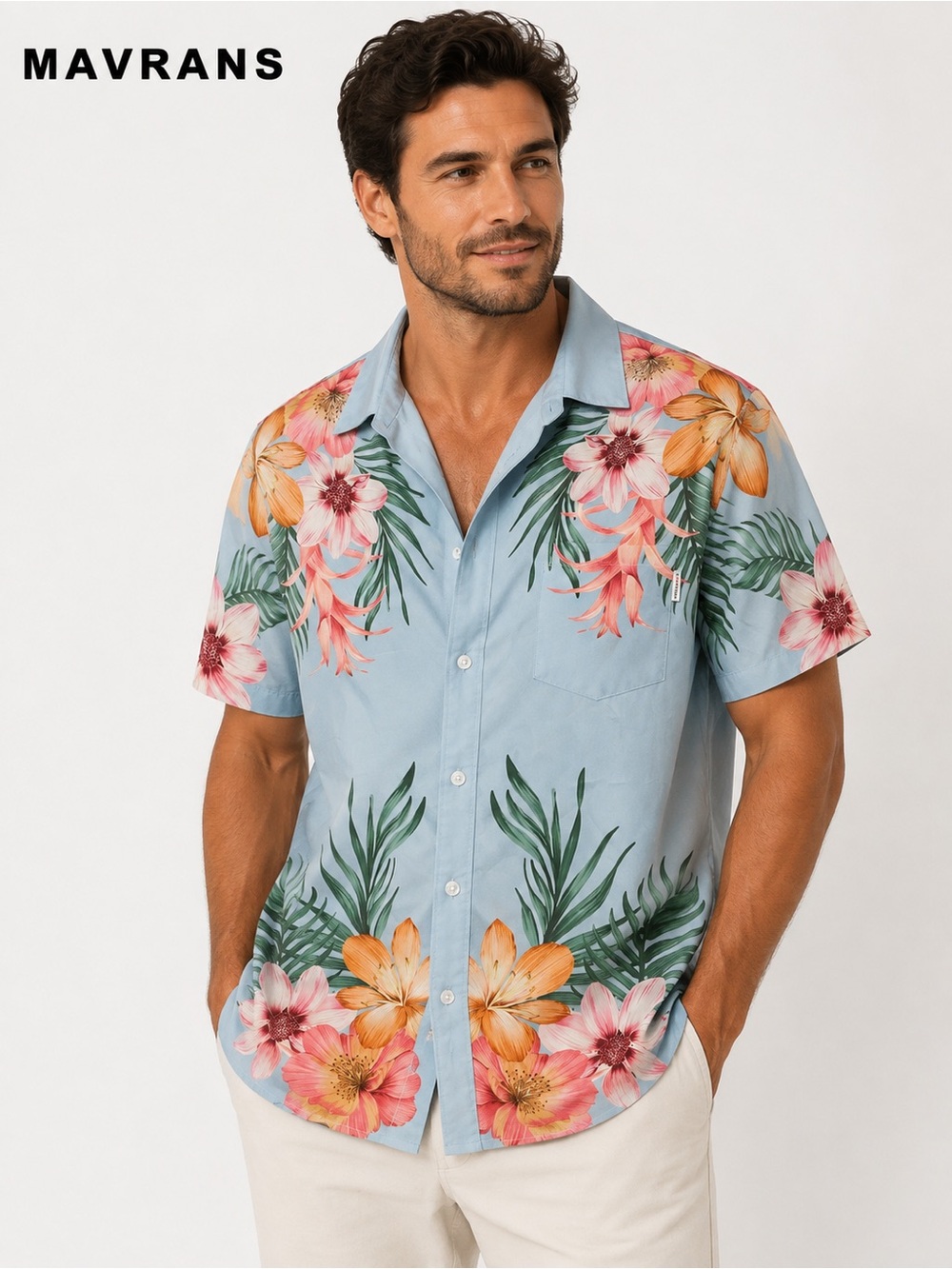 MAVRANS Men’s Tropical Floral Button-Up Shirt | XL | Resort Hawaiian Camp Shirt